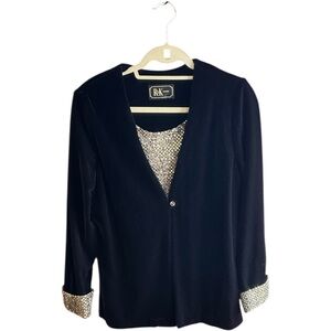 R & K Evening black velvet cocktail jacket with gold sequin shell attached